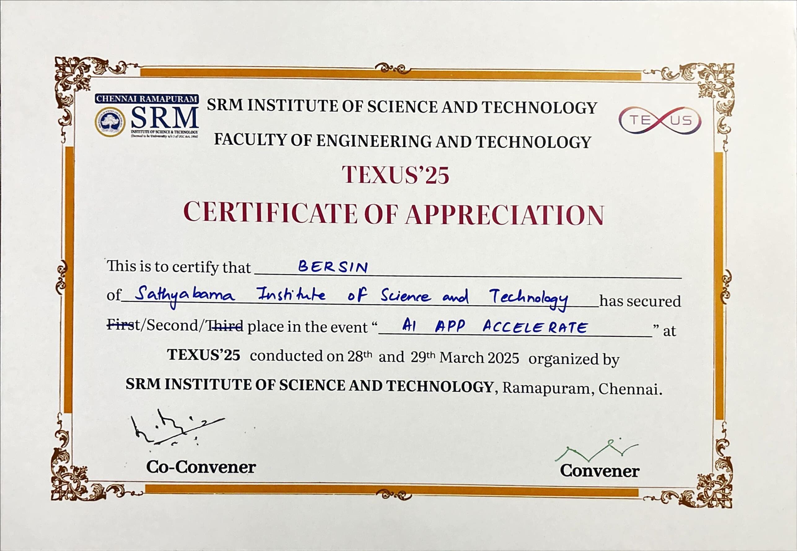 2nd Place – AI AppXcelerate certificate